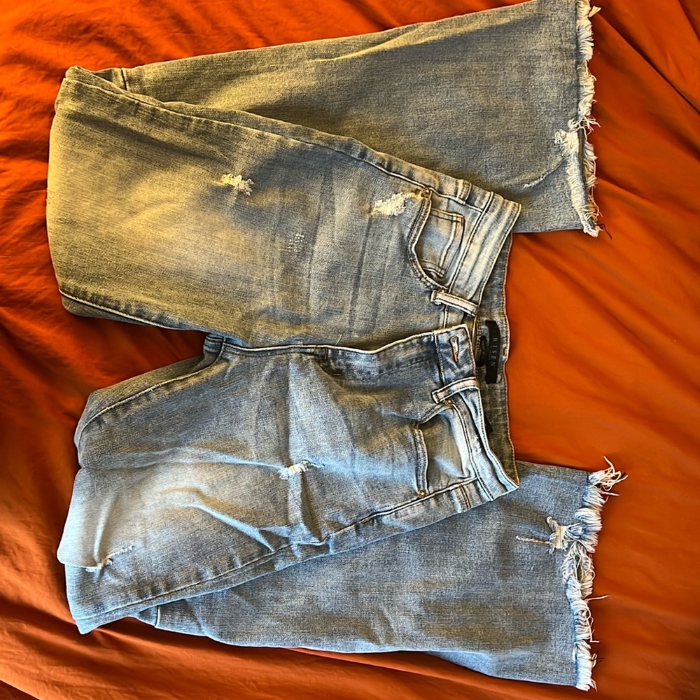 Risen Distressed Flare Jeans